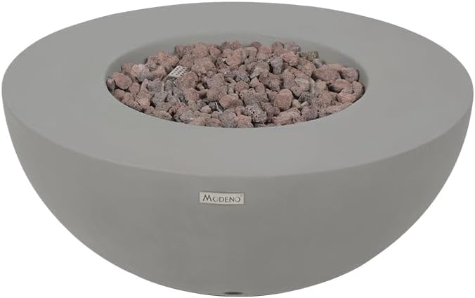 Roca Concrete Fire Pit 34" x 34" Patio Firepit Includes Lava Rocks Modern Fire Pits & Outdoor Fireplaces for Garden, Deck, Indoor & Outdoor Heating