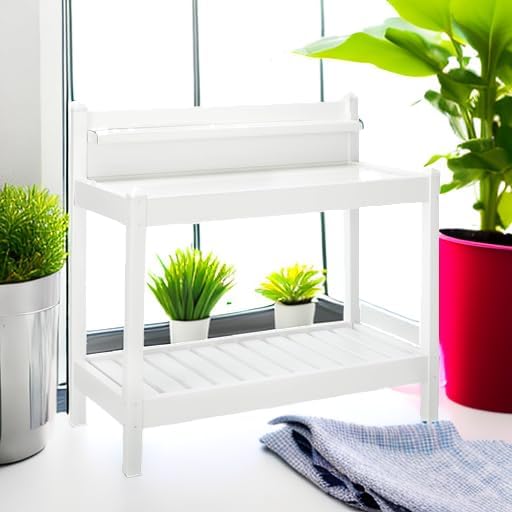 DuraTrel Greenfield PVC Vinyl Indoor Outdoor Table Potting Bench Station with Shelf for Plant Accessories & Gardening Supplies Storage, White