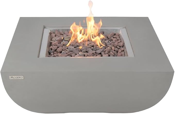 Westport Concrete Fire Pit 34" x 34" Outdoor Patio Firepit Includes Lava Rocks Modern Fire Pits & Outdoor Fireplaces for Garden, Deck, Indoor & Outdoor Heating