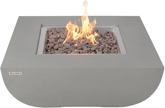 Westport Concrete Fire Pit 34" x 34" Outdoor Patio Firepit Includes Lava Rocks Modern Fire Pits & Outdoor Fireplaces for Garden, Deck, Indoor & Outdoor Heating