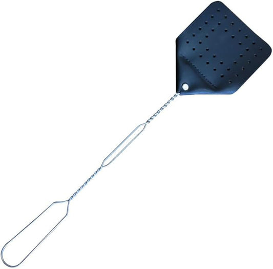 Leather Fly Swatter Set (1 Pack) – 17” Amish-Made Fly Swat w/Real Leather Paddle – Fly Swatters Multi Pack w/Metal Handle – Bug Swatter, Mosquito Swatter, Wasp Swatter (Black)