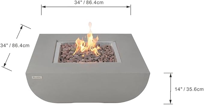 Westport Concrete Fire Pit 34" x 34" Outdoor Patio Firepit Includes Lava Rocks Modern Fire Pits & Outdoor Fireplaces for Garden, Deck, Indoor & Outdoor Heating