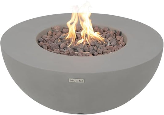 Roca Concrete Fire Pit 34" x 34" Patio Firepit Includes Lava Rocks Modern Fire Pits & Outdoor Fireplaces for Garden, Deck, Indoor & Outdoor Heating