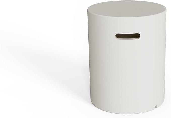 AMS Creations | Eclipse 44" Bundle Round Cast Concrete Propane Gas Fire Pit Bowl Table | Cream White | Smooth Texture Surface | Electronic Ignition | Outdoor Patio Heater Outside Backyard Fireplace