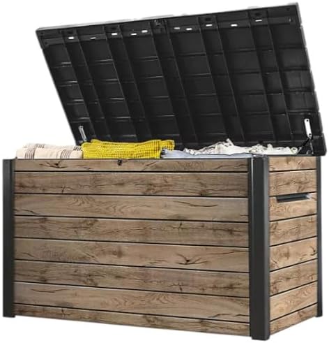 230 Gallon Deck Storage Box Outdoor Patio Container (Ash Wood Brown)