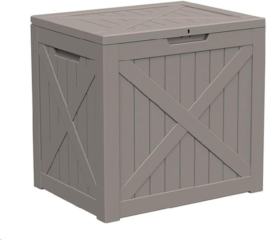 ROJIK Outdoor Storage Housing Deck Box - Waterproof Patio Furniture, Garden Tools, Cushions, Pool Accessories Storage Bench with Lockable Lid and Side Handles (Grey 38 Gal)