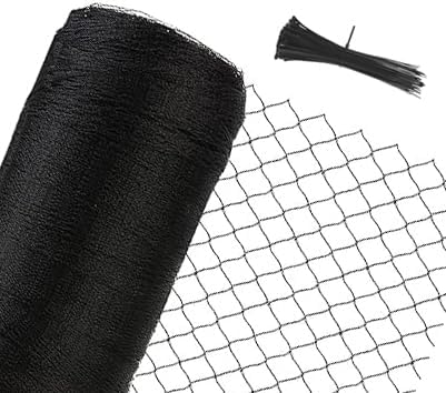 Junflying Bird Netting, 15x15 FT – 1/2" Mesh, Woven Black Netting for Garden Protection with Ties, Protects Vegetables, Fruit Trees, Blueberry Bushes & Strawberry Plants
