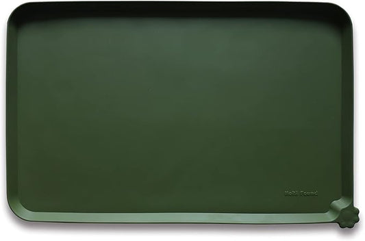 Hoki Found Large Silicone Pet Food Mats Tray - Waterproof Dog Pet Cat Feeding Mat - Non Slip Pet Dog Cat Food Bowl Mats Placemat -Pet Water Mats for Carpet - Dark Olive