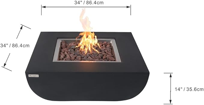 Aurora Concrete Fire Pit 34" x 34" Outdoor Patio Firepit Includes Lava Rocks Modern Fire Pits & Outdoor Fireplaces for Garden, Deck, Indoor & Outdoor Heating