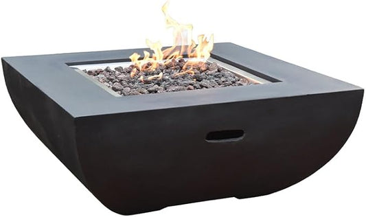 Aurora Concrete Fire Pit 34" x 34" Outdoor Patio Firepit Includes Lava Rocks Modern Fire Pits & Outdoor Fireplaces for Garden, Deck, Indoor & Outdoor Heating