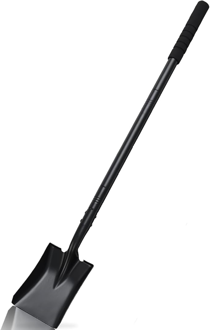 Small Square Shovel 43.3Inches Heavy Duty Garden Tools with Metal Handle, Small Transfer Spade for Digging Camping Car Beach Shovel, Black