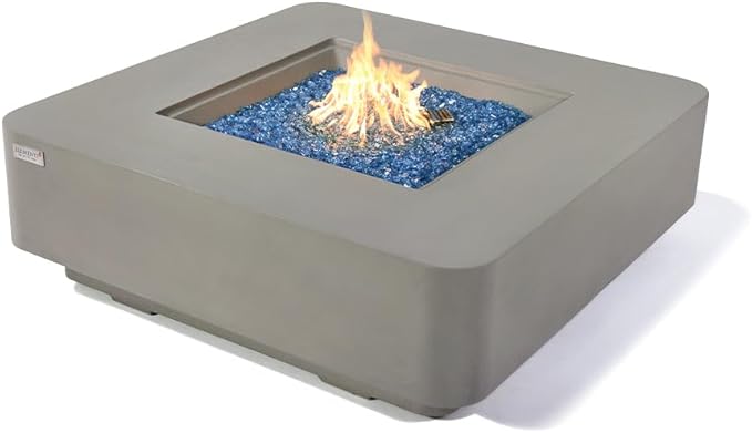 Lucerne Concrete Fire Pit 42".1 x 42 Outdoor Patio Firepit Includes Fire Glass Modern Fire Pits & Outdoor Fireplaces for Garden, Deck, Indoor & Outdoor Heating