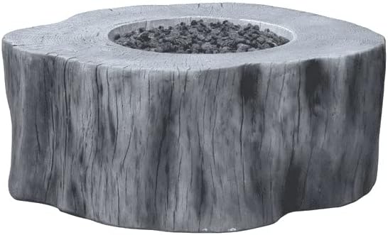 AMS Fireplace | Elementi | Round Natural Gas Fire Pit Table | Canvas Cover, Lava Rocks and Gas Key Valve Included | Fuel: Natural Gas, Manchester - Classic Grey