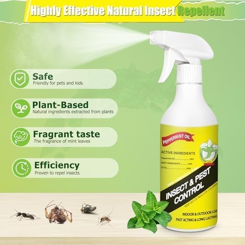 16 oz Peppermint Oil Insect & Pest Spray, Natural Plant-Based Peppermint Oil Spray for Bugs, Mice, Spiders, Ants, and More, Indoor Bug Spray for Home Kitchen