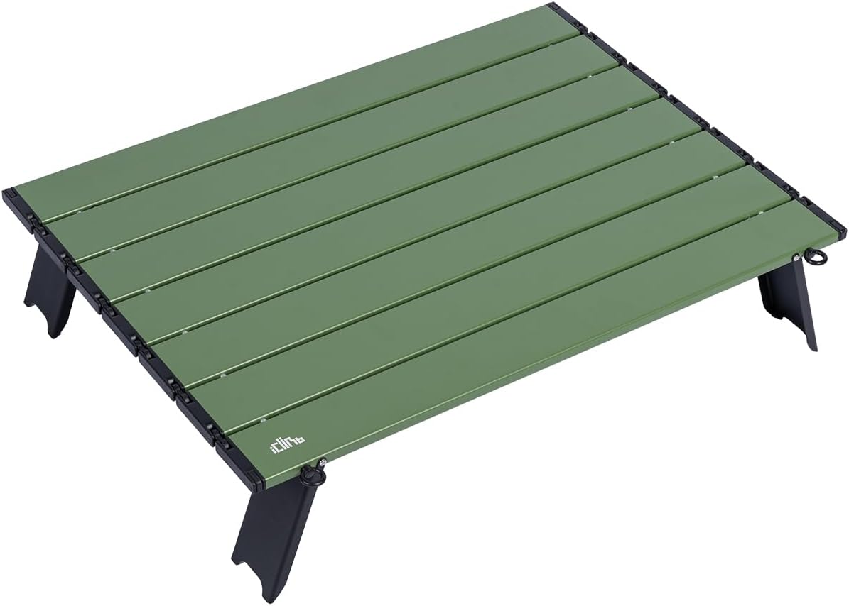 iClimb Ultralight Compact Mini Beach Picnic Folding Alu. Table with Carry Bag, Two Size (Green, L)