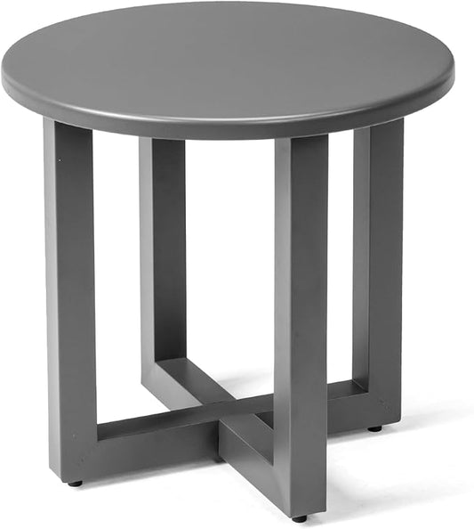 VINGLI Round Outdoor Side Table, Small Metal Outdoor Table Patio End Tables for Balcony, Porch, Garden and Poolside (Grey)