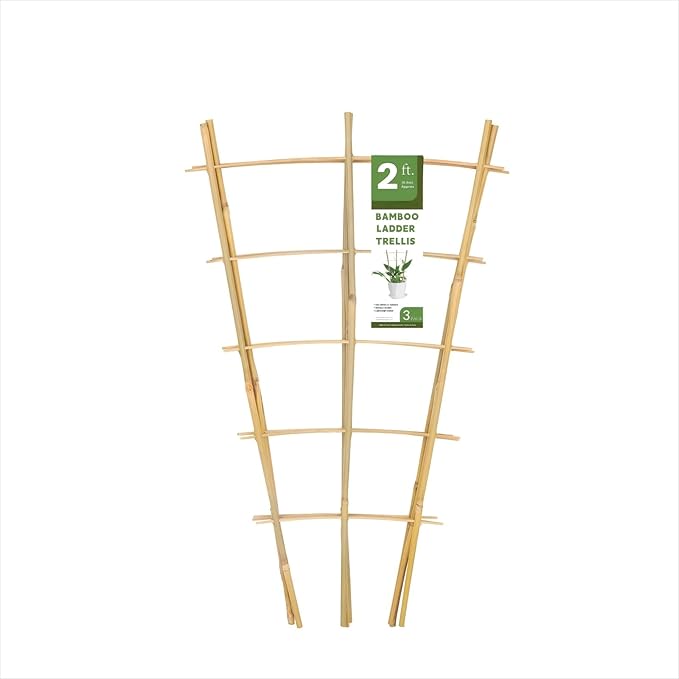 Bamboo Garden Trellis - 24 Inches Tall, 3 Pack - Perfect for Climbing Plants, Vegetables, and Pots - Enhance Your Garden with Natural Bamboo ，2Ft Plant Trellis Indoor