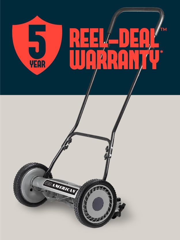 American Lawn Mower Company 1815-18 18-Inch 5-Blade Push Reel Lawn Mower, 18-Inch, 5-Blade, Black