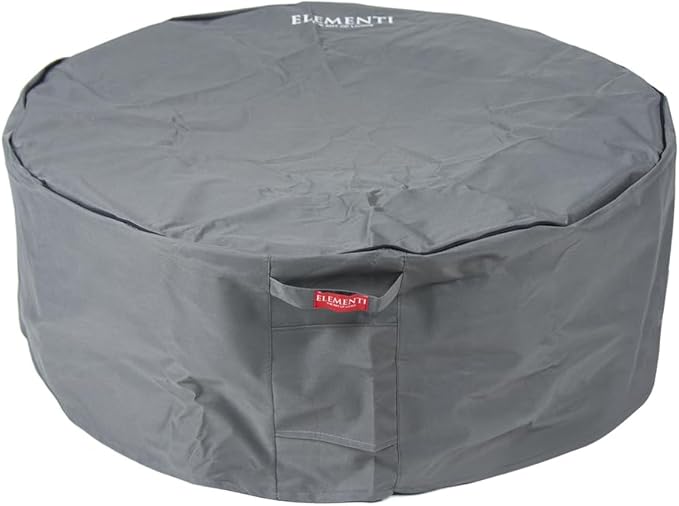 Elementi Lunar Bowl Fire Pit Bundle Outdoor Firepit Set Includes 42” Propane Concrete Firepit, Glass Windscreen, Stainless Steel Cover, Tank Cover, Canvas Cover, Floor Mat, Ice Bucket