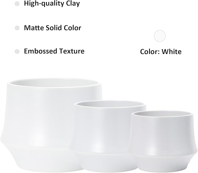 OXART Ceramic Plant Pots, 10/7.5/5.1 inch Planters Pots for Plants with Drainage Holes, Set of 3 Modern Round Decor Flower Pot for Plants Lilies, Cacti, Succulents, Snakes, and Pothos (White)