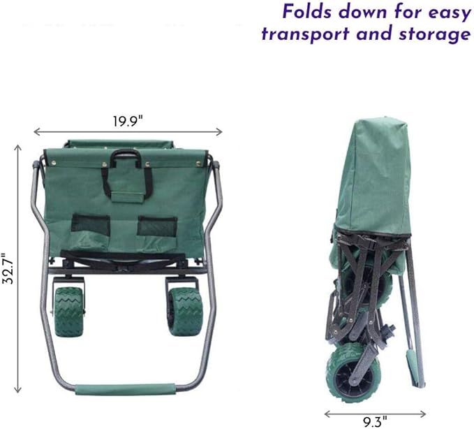 Impact Canopy Folding Collapsible Utility Wagon, Extra-Large Wagon with All-Terrain Wheels, Forest Green