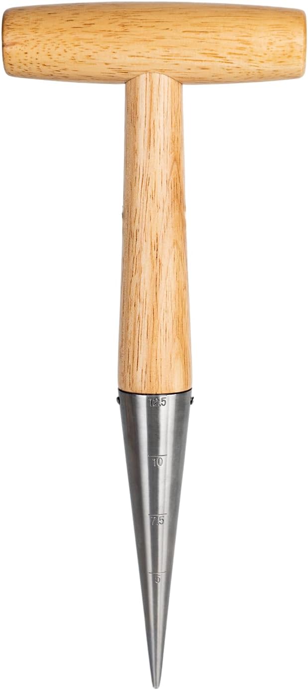 FLORA GUARD Hand Dibber Garden Tool, Seed Planter Tool with Wood Handle for Sowing Seed - 5" Seed Dispenser for Planting Steel Garden Dibber, Transplanting Plants,Planting Bulb,Digging