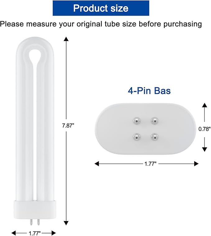 Replacement Bulb for T9, T6, K15 Bug Zapper, 15W, 4-Pin Base, U-Shaped Twin Tube Bulb