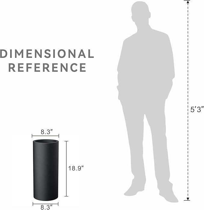 Kante 18.9 Inch Tall Cylindrical Planter, Large Round Plant Pots with Drainage Hole, Made with Concrete, Suitable for Indoor Outdoor Plants, Home Decor, Black