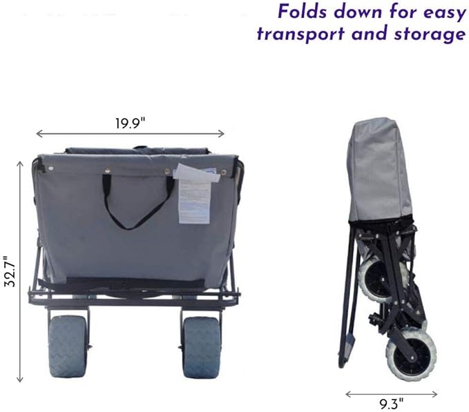 Impact Canopy Folding Collapsible Utility Wagon, Extra-Large Wagon with All-Terrain Wheels, Grey
