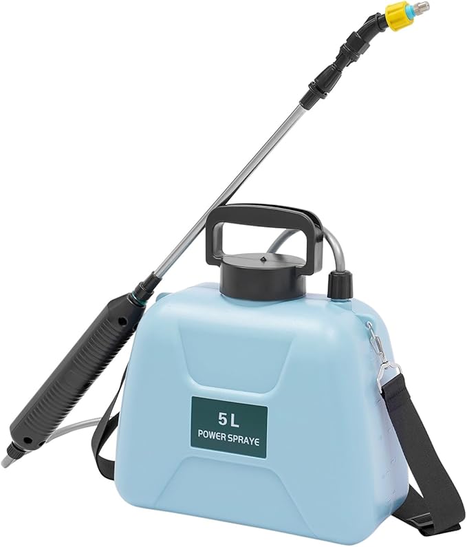 YIYIBYUS Battery Powered Sprayer 1.35 Gallon/5L Powerful Electric Sprayer with 3 Mist Nozzles and Adjustable Shoulder Strap Portable Electric Garden Sprayer for Lawn,Garden,Cleaning (Blue)