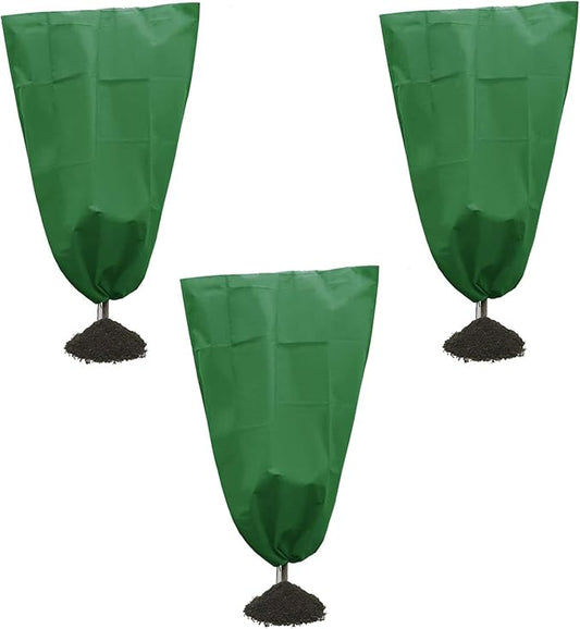 Alpurple 3 Packs Winter Drawstring Plant Covers- 31 x 39 Inch Warm Plant Protection Cover Bags, Frost Cloth Blanket Protecting Fruit Tree Potted Plants from Freezing Animals Eating