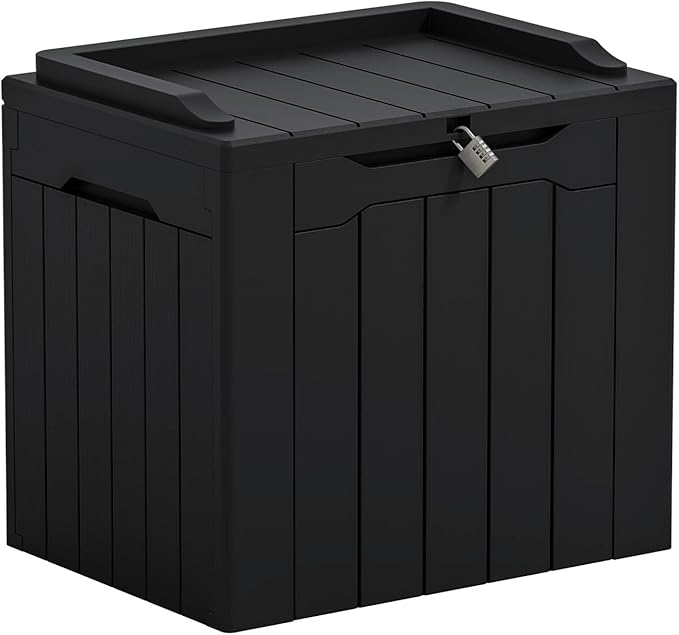 Greesum 31 Gallon Resin Deck Box Large Outdoor Storage for Patio Furniture, Garden Tools, Pool Supplies, Weatherproof and UV Resistant, Lockable, Dark Black