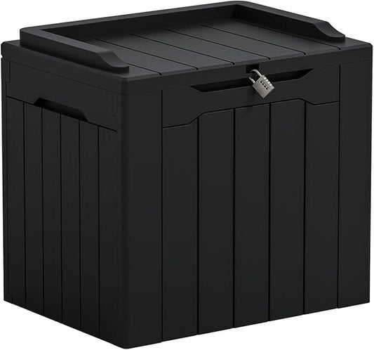 Greesum 31 Gallon Resin Deck Box Large Outdoor Storage for Patio Furniture, Garden Tools, Pool Supplies, Weatherproof and UV Resistant, Lockable, Dark Black