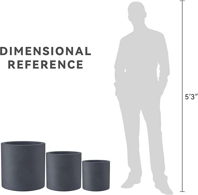 Kante 9.8",12.6",15.7" Dia Round Concrete Planter Set of 3, Modern Style Large Cylindrical Plant Pot with Drainage Hole and Rubber Plug for Indoor Outdoor Patio, Dark Gray