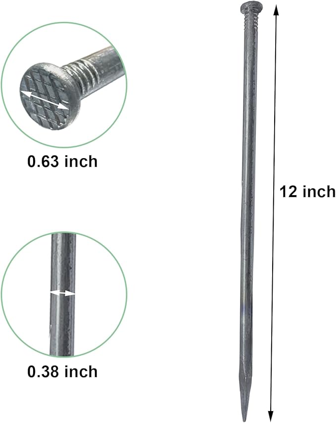 Metal Stakes Landscape Spikes, 12 in Landscape Timber Spikes, Landscape Stakes Suitable for Lumber, Tents, Paver Edges, Home Construction Etc. (15 PC)