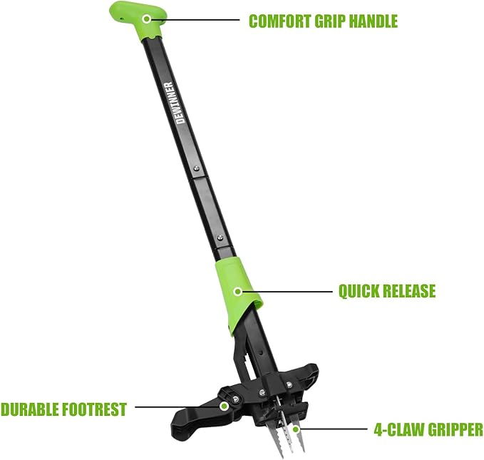 DEWINNER 4-Claw Stand Up Weed Puller Tool, 34'' Heavy Duty Manual Weeding Tool with Ergonomic Handle, Effortless Weed Removal & Ejector Design for Lawn, Garden – No Bending or Kneeling