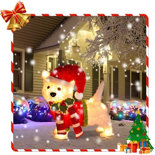 Non-Collapsible Lights Christmas Dog Lighted with LED Warm White Lights Christmas Inside Decorations for Xmas Courtyard Garden Festive Holiday Decoration