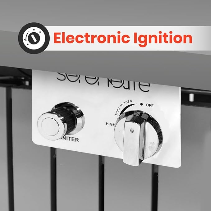 SereneLife Outdoor Propane Fire Pit Table - CSA/ETL Certified 50,000 BTU Pulse Ignition Weatherproof Rectangle Propane Gas Fire Table w/Adjustable Flame - Glass Rocks Wind Guard, Black SLFPSX55