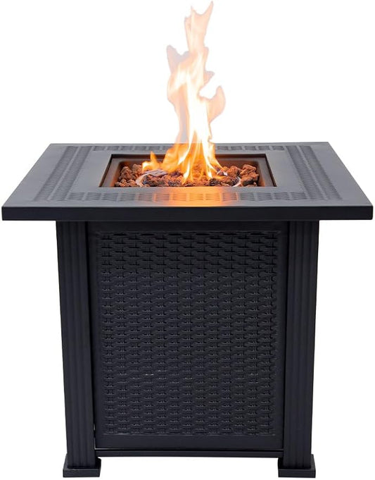 Lausanne Propane Fire Pit Table 28” Outdoor Firepit 50,000 BTU Firepits for Outside with Lava Rocks and Removable Lid Metal Fire Pit Outdoor Fireplace Propane Fire Pits for Outside CSA Certified