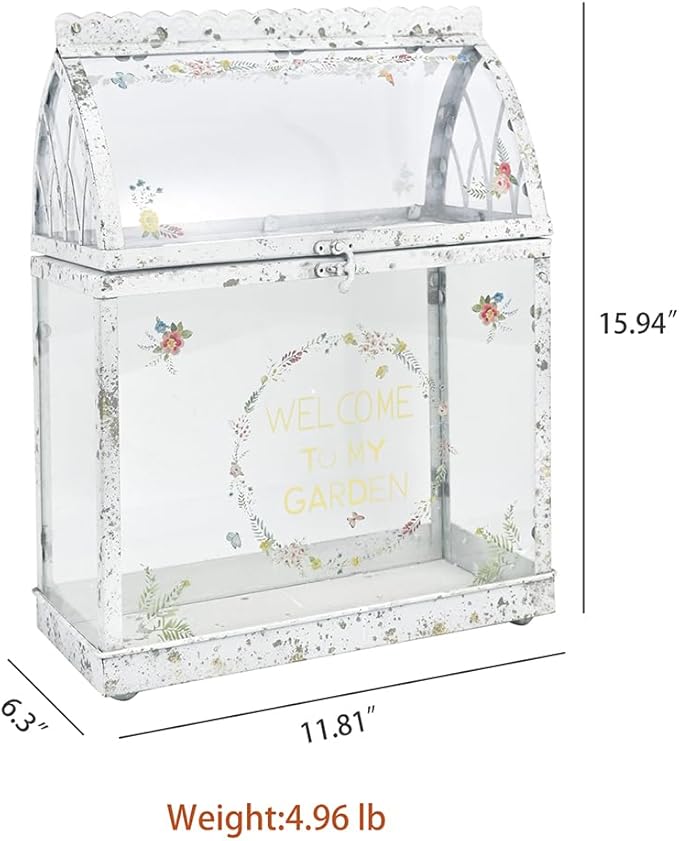 Vintage Large Plant Terrarium Distressed Glass Greenhouse with Lid Indoor Tabletop Planter House Shape Container Display Box for Orchid Succulent Fern Moss Cacti Window Gardern Decor Gift