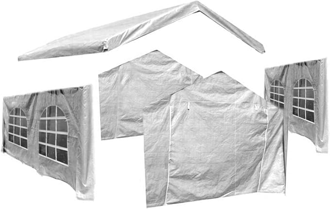 10X20 Canopy Tarp Set (5pc) Paneling and Top Set Valanced Tarp Kit Carport (Side Wall 2 Windows Replacement (White))