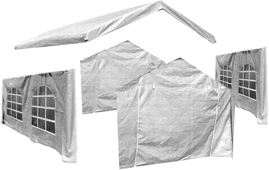 10X20 Canopy Tarp Set (5pc) Paneling and Top Set Valanced Tarp Kit Carport (Side Wall 2 Windows Replacement (White))