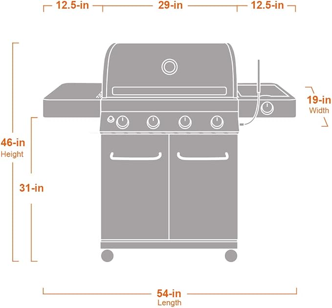 Monument Grills Larger 4-Burner Propane Gas Grills Cabinet Style, Black,LED Controls,Side Burner,USB Light-13892