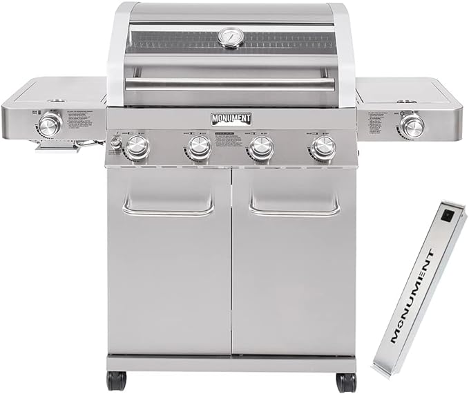 Monument Grills Larger 4-Burner Propane Gas Grills Stainless Steel Cabinet Style with Infrared Side Sear Burners & Side Burners with Smoke Box(2 items)