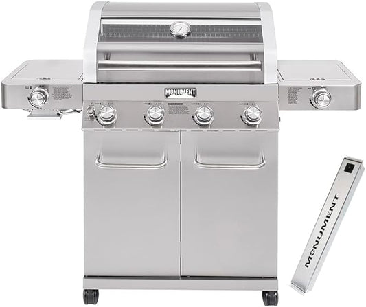 Monument Grills Larger 4-Burner Propane Gas Grills Stainless Steel Cabinet Style with Infrared Side Sear Burners & Side Burners with Smoke Box(2 items)