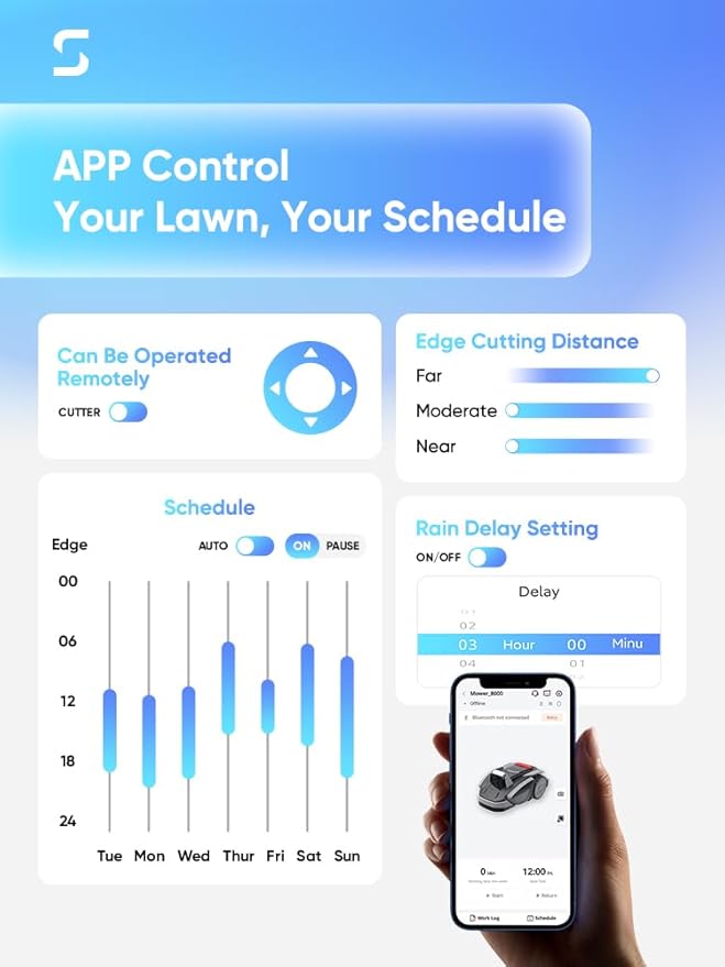 Sunseeker V3 Wireless Robot Lawn Mower 0.15 Acre/ 6,400 Sq. Ft, One-Click Mowing Automatic Lawn Mower, Vision AI Smart Obstacle Avoidance, 42% Slopes, Low Noise, Multi-Zone Navigation, App Control