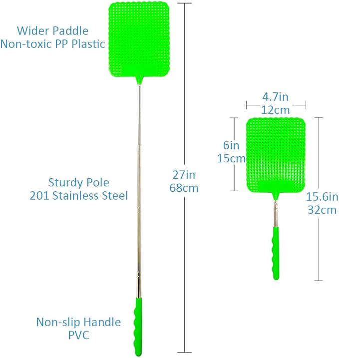 4Pcs Telescopic Fly Swatters, 29in Long Heavy Duty Retractable Manual Plastic Fly Swatter, Premium Extendable Flyswatter with Long Stainless Steel Pole, Pack of 3 Assorted Colors
