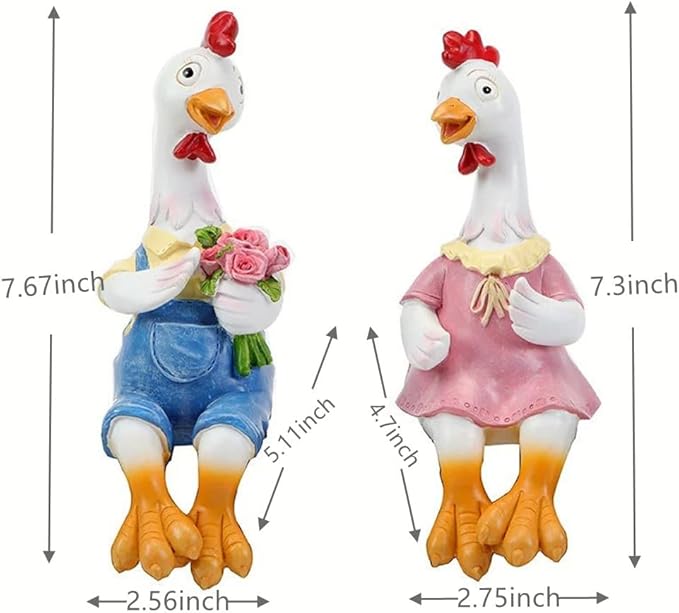 Handside Couple Duck Garden Statues Cartoon Resin Cute Sitting Chicken Sculpture Goose Lovers Figurine Gift Decorations for Yard Home Patio and Office and Wedding (Chicken)