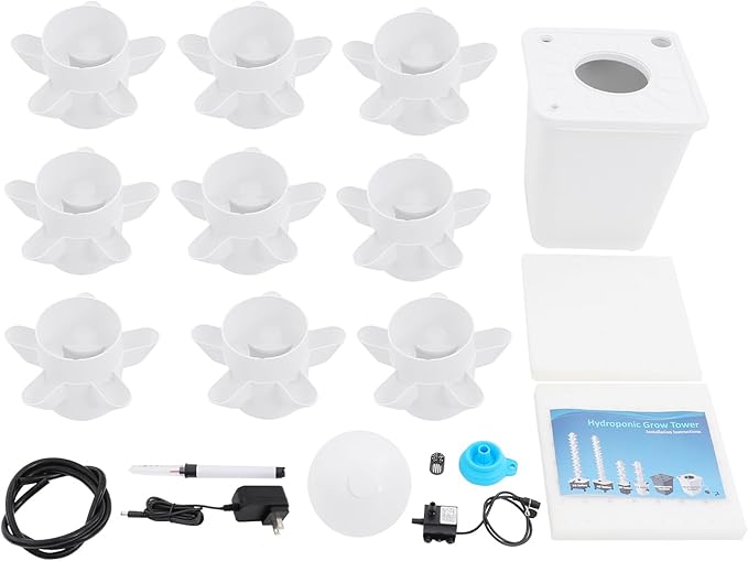 Hydroponic Growing Tower, 9 Tier Vertical Hydroponics Growing System Kit, 45 Plants Indoor Plants Growing System with Water Pump, Plants Germination Kit Soilless Cultivation Herbs