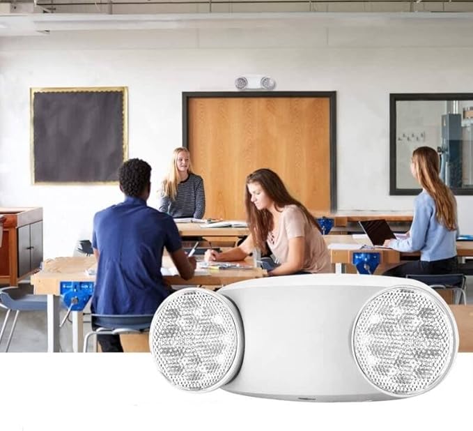 6 Packs White LED Emergency Lights with Battery Backup, Two Head Adjustable Emergency Lighting Fixtures-Fireproof Materials-Emergency Lighting Fixture/Emergency Light Home